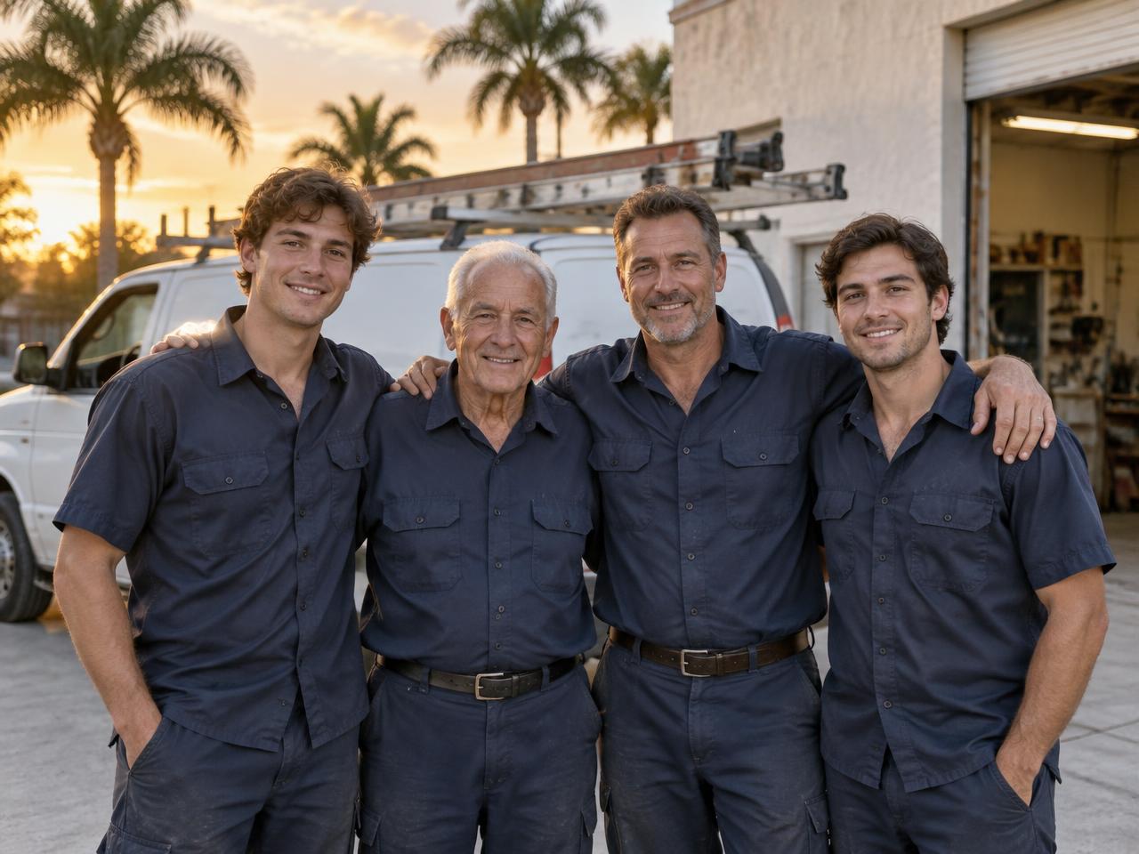 Three generations of an electrician family outside their Fort Pierce shop